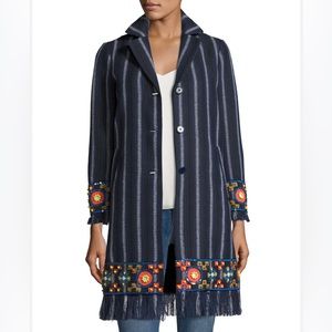 * S O L D ** Tory Burch Luna Embellished striped Woven Topper Coat Size 6